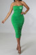 Green Sexy Letter Patchwork Fold Strapless One Step Skirt Dresses