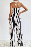Black Casual Print Patchwork Backless Fold Halter Sleeveless Two Pieces