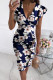 Blue White Elegant Floral Flounce Fold V Neck Printed Dresses