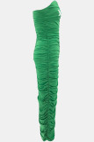 Green Sexy Letter Patchwork Fold Strapless One Step Skirt Dresses