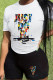 White Casual Print Patchwork O Neck Short Sleeve Two Pieces