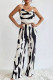 Black Casual Print Patchwork Backless Fold Halter Sleeveless Two Pieces