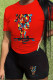 Red Casual Print Patchwork O Neck Short Sleeve Two Pieces