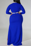 White Elegant Hollowed Out Patchwork High Opening Zipper O Neck Long Plus Size Dresses