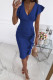 Deep Blue Elegant Solid Fold V Neck Pencil Skirt Dresses