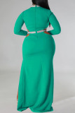 White Elegant Hollowed Out Patchwork High Opening Zipper O Neck Long Plus Size Dresses