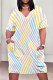 Light Color Casual Print Patchwork Pocket V Neck Straight Plus Size Dresses