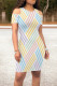 Light Color Casual Print Hollowed Out Patchwork O Neck Wrapped Skirt Dresses