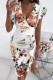 White Orange Elegant Floral Flounce Fold V Neck Printed Dresses