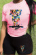 Pink Casual Print Patchwork O Neck Short Sleeve Two Pieces