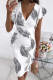 White Elegant Floral Flounce Fold V Neck Printed Dresses