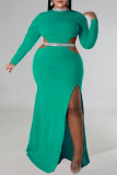 White Elegant Hollowed Out Patchwork High Opening Zipper O Neck Long Plus Size Dresses