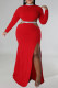 Red Elegant Hollowed Out Patchwork High Opening Zipper O Neck Long Plus Size Dresses