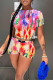 Red Casual Print Patchwork O Neck Short Sleeve Two Pieces