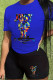 Blue Casual Print Patchwork O Neck Short Sleeve Two Pieces