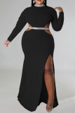 White Elegant Hollowed Out Patchwork High Opening Zipper O Neck Long Plus Size Dresses