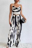 Black Casual Print Patchwork Backless Fold Halter Sleeveless Two Pieces