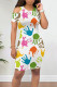 White Casual Print Hollowed Out Patchwork O Neck Wrapped Skirt Dresses