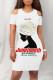 White Red Casual Letter Print Flowers O Neck Printed Dresses