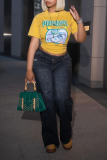 Yellow Casual Print Patchwork O Neck T-Shirts