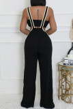 Black Elegant Patchwork Buttons Backless Strapless Sleeveless Two Pieces