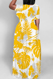Red Casual Print Patchwork O Neck Long Dresses