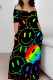 Colour Casual Print Patchwork Pocket Off the Shoulder Long Dresses