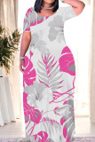 Red Casual Print Patchwork O Neck Long Dresses
