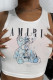 White Casual Print Patchwork O Neck Tops