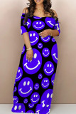 Red Casual Print Patchwork Pocket Off the Shoulder Long Dresses