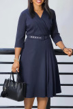 Purple Elegant Solid Patchwork Fold With Belt V Neck A Line Dresses