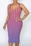 Pink Casual Gradient Striped Contrast U Neck Printed Dresses