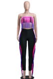 Pink Street Tassel Patchwork Strapless Sleeveless Two Pieces