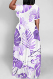 Red Casual Print Patchwork O Neck Long Dresses