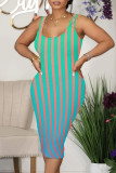 Pink Casual Gradient Striped Contrast U Neck Printed Dresses