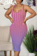 Blue Casual Gradient Striped Contrast U Neck Printed Dresses