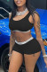 Black Casual Letter Patchwork U Neck Sleeveless Two Pieces