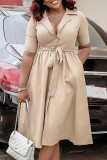 Red Elegant Solid Bandage Patchwork Pocket Buckle A Line Dresses