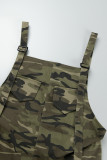 Army Green Casual Camouflage Print Patchwork Spaghetti Strap Regular Jumpsuits
