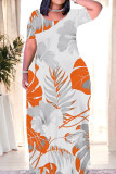 Red Casual Print Patchwork O Neck Long Dresses