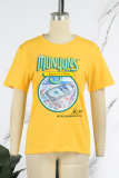 Yellow Casual Print Patchwork O Neck T-Shirts