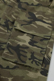 Army Green Casual Camouflage Print Patchwork Spaghetti Strap Regular Jumpsuits