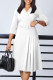 White Elegant Solid Patchwork Fold With Belt V Neck A Line Dresses