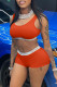 Tangerine Red Casual Letter Patchwork U Neck Sleeveless Two Pieces