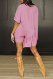 Orange Casual Solid Patchwork High Opening O Neck Short Sleeve Two Pieces