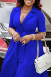 Red Elegant Solid Bandage Patchwork Pocket Buckle A Line Dresses