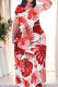 Red Casual Print Patchwork O Neck Long Dresses