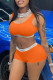 Orange Casual Letter Patchwork U Neck Sleeveless Two Pieces