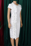 Red Elegant Solid Patchwork Flounce O Neck Wrapped Skirt Dresses