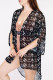 Black Sportswear Letter Patchwork See-through Mesh Swimwears Cover Up